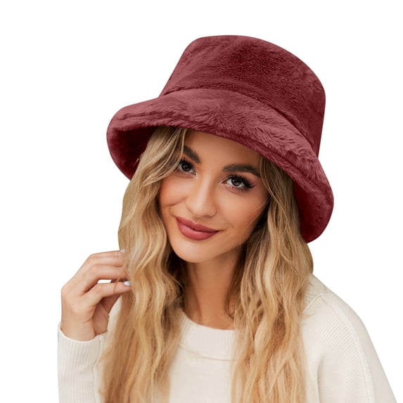 HJYCHN Solid Color Fisherman Bucket Hat For Women Warm Winter Casual Outdoor Comfort Wine One Size