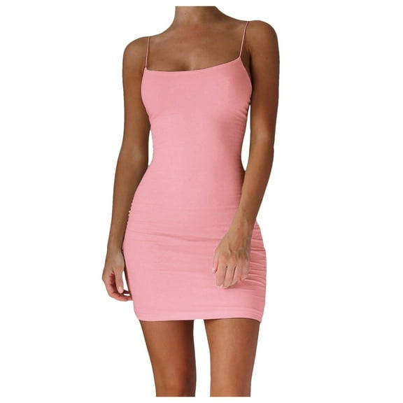 HJYCHN Solid Slim Fit Off Shoulder Casual Strap Short Dress with Stretch Fabric for Women Bodycon Dress Pink L