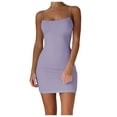 thumbnail image 1 of HJYCHN Solid Slim Fit Off Shoulder Casual Strap Short Dress with Stretch Fabric for Women Bodycon Dress Purple L, 1 of 5