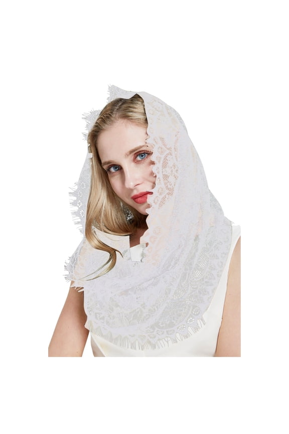 Spanish Style Traditional Lace Headband for Women Latin Mass Headdress White One Size