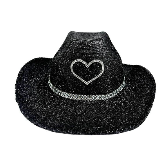 HJYCHN Sparkly Sequin Cowboy Hat with Suede String Trim Elegant Wide Brim Western Design for Parties and All Season Wear Black One Size