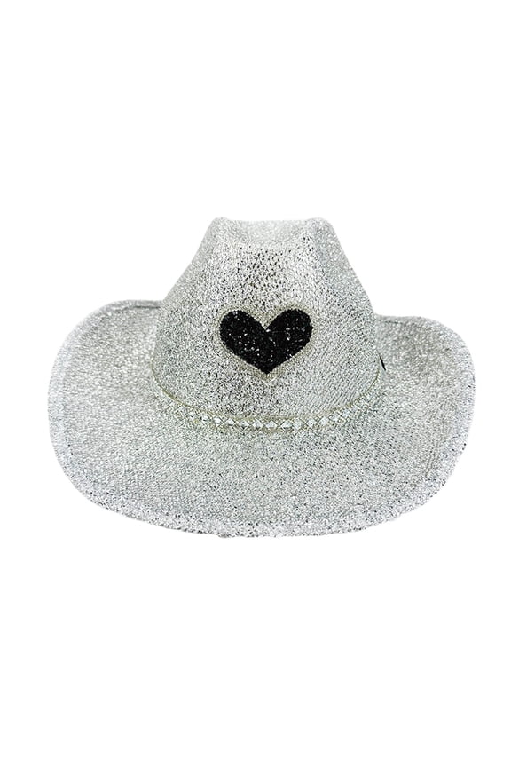 Sparkly Sequin Cowboy Hat with Suede String Trim Elegant Wide Brim Western Design for Parties and All Season Wear Silver One Size