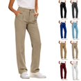thumbnail image 1 of HJYCHN Straight Leg Pants Women Zip Closure Pleated Side Pockets Regular Fit Solid Color Womens Pants, 1 of 7