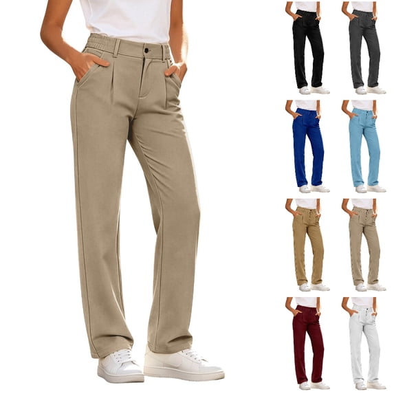 HJYCHN Straight Leg Pants Women Zip Closure Pleated Side Pockets Regular Fit Solid Color Womens Pants