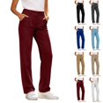 thumbnail image 1 of HJYCHN Straight Leg Pants Women Zip Closure Pleated Side Pockets Regular Fit Solid Color Womens Pants, 1 of 7