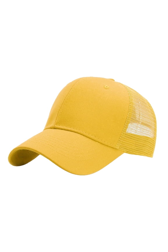 Structured Trucker Baseball Cap Adjustable Six Panel Design Bulk Pack Snapback Hat Yellow One Size