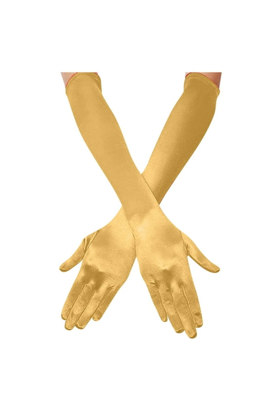 Style Elbow Length Satin Opera Gloves for Women Elegant Dance Evening Bridal Wear Gold One Size