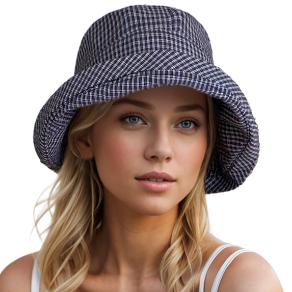 HJYCHN Stylish Checkered Sun Hat for Outdoor Summer Beach Travel Gardening Casual Wear Lightweight Breathable Adjustable Comfort Blue One Size