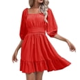 thumbnail image 1 of HJYCHN Stylish Dress for Women with Ruffled Square Neckline and Exquisite Floral Embroidery Design Red M, 1 of 2