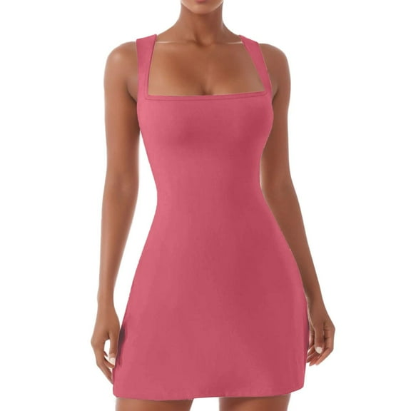 HJYCHN Stylish Square Neck Flare Mini Dress for Women Comfortable Stretch Bodice Sleeveless Tank Casual Outfit Versatile Day to Night Wear RD1 S