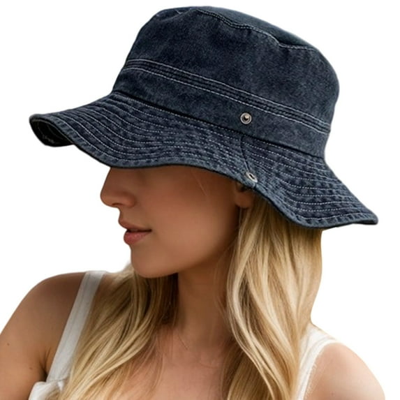 HJYCHN Stylish Unisex Denim Boonie Hat Wide Brim Summer Sun Outdoor Casual Beach Wear Lightweight Comfortable Black One Size