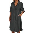 thumbnail image 1 of HJYCHN Stylish Women Denim Button Down Shirt Dress with Long Sleeves and Front Pockets for Everyday Wear Black S, 1 of 5
