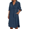 thumbnail image 1 of HJYCHN Stylish Women Denim Button Down Shirt Dress with Long Sleeves and Front Pockets for Everyday Wear Navy XXXXXL, 1 of 5