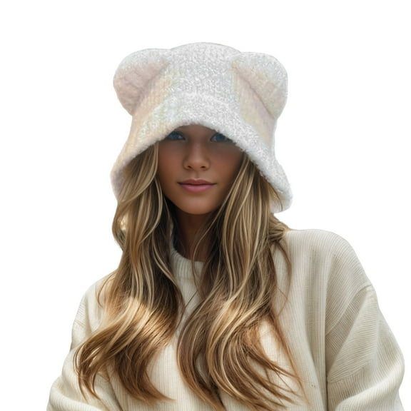 HJYCHN Stylish Women Winter Knitted Hat with Adorable Ear and Crochet Design for Cold Weather White One Size
