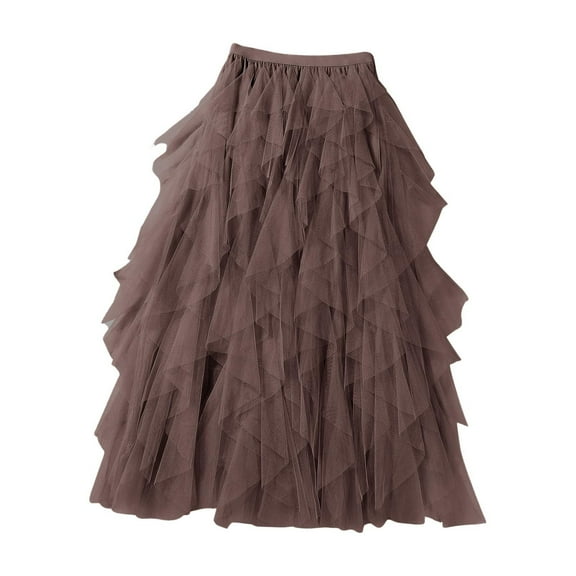 HJYCHN Stylish Women's Irregular Midi Skirt Multilayer Cake Tutu Skirt Design Flowy Spring Summer Fashion Casual Elegant Long Skirt Khaki XXL
