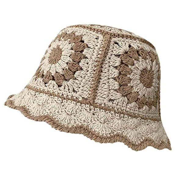 HJYCHN Stylish Women's Retro Knitted Fisherman Bucket Hat with Color Block Design for Everyday Breathable Outdoor Sun Beige One Size
