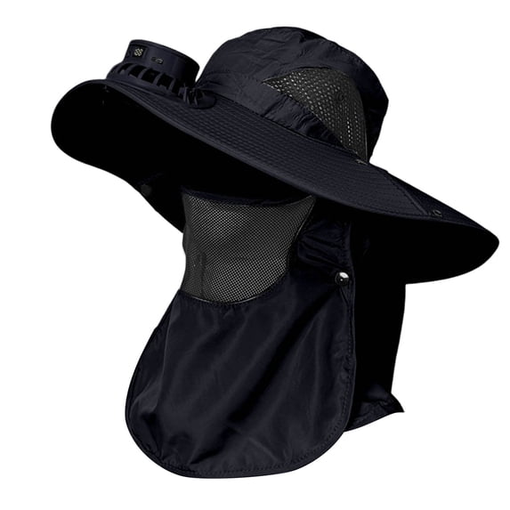 HJYCHN Summer Outdoor Sun Hat with Built-in Ventilation Fan and Adjustable Drawstring for Comfort and Black One Size