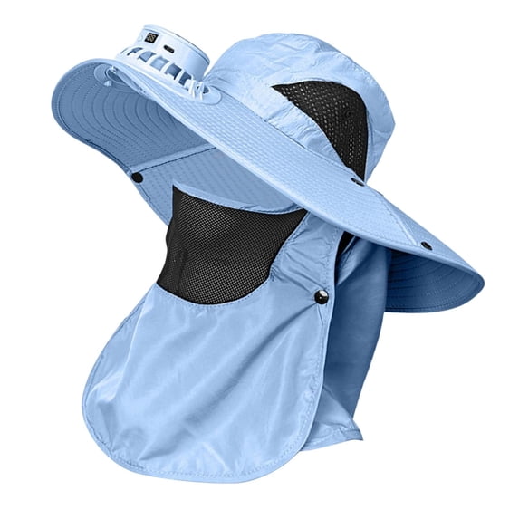 HJYCHN Summer Outdoor Sun Hat with Built-in Ventilation Fan and Adjustable Drawstring for Comfort and Blue One Size