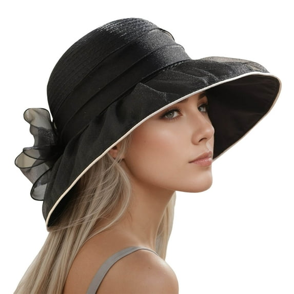 HJYCHN Summer Women's Floral Beret Elegant Outdoor Sun Hat with Brim Black M