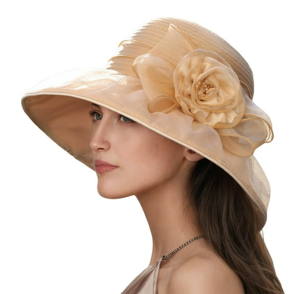 HJYCHN Summer Women's Floral Beret Elegant Outdoor Sun Hat with Brim Khaki M