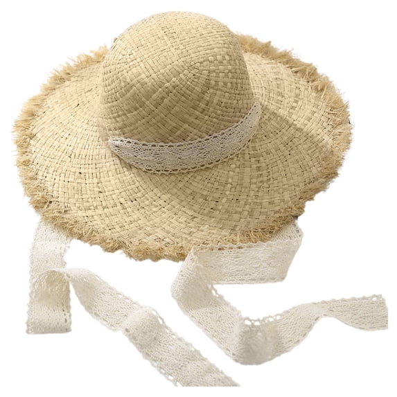 HJYCHN Summer Women's Wide Brim Raffia Sun Hat Adjustable Chin Strap For Beach Sun Beige One Size