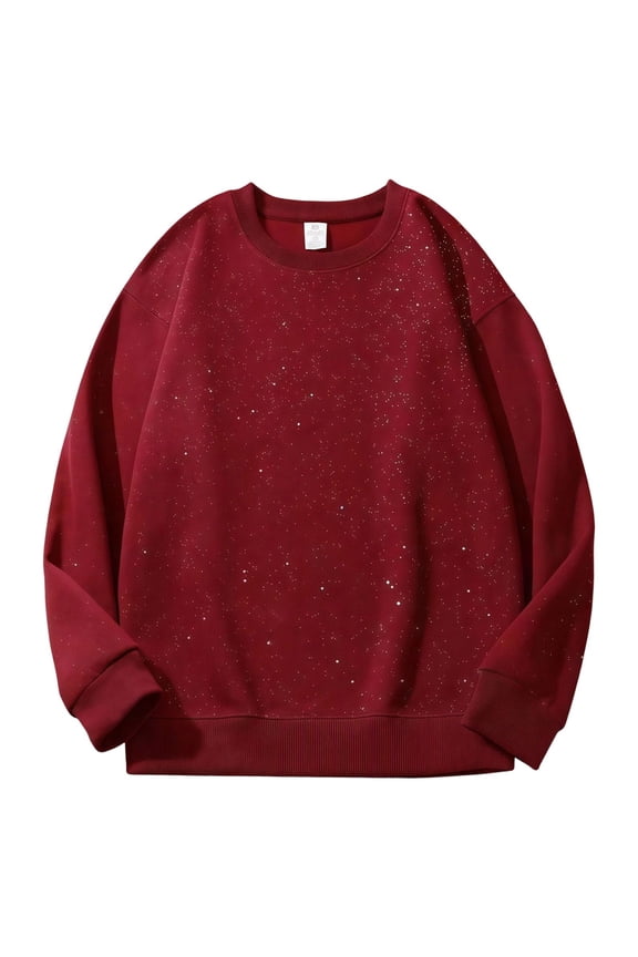 Sweatshirt for Women Hoodless Crewneck Soft Starlight Print Casual Pullover Comfortable for Daily Wear in Milk Silk Fabric Womens Tops Red S