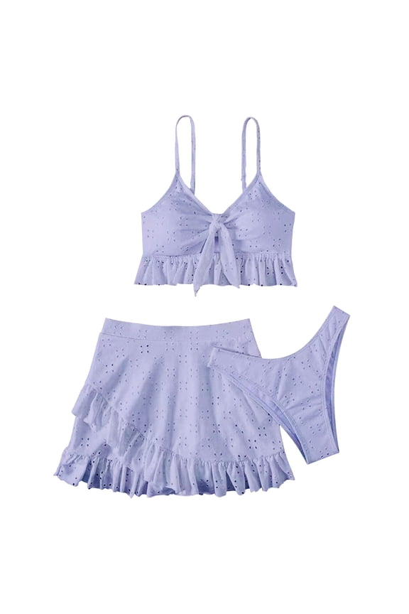 Swimsuits for Women Summer Split Swimsuit Set Three Piece with Skirt Fashion Foreign Trade Style Womens Bikini Purple S