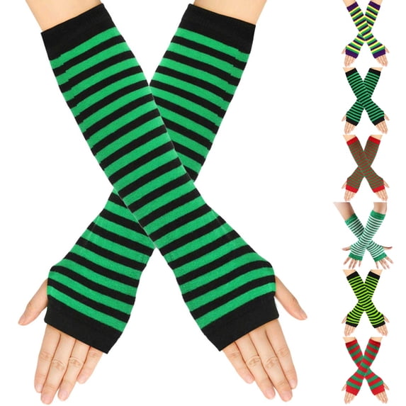 HJYCHN Thermal Gloves for Women St Patricks Day Long Fingerless Striped Texture Design Touchscreen Arm Warmers Black One Size