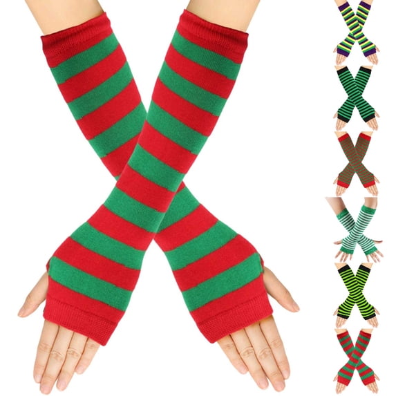 HJYCHN Thermal Gloves for Women St Patricks Day Long Fingerless Striped Texture Design Touchscreen Arm Warmers Red One Size