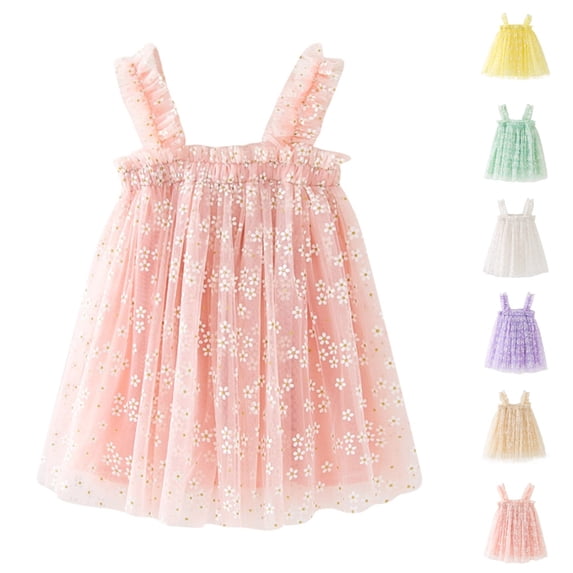 HJYCHN Toddler Dress Sleeveless Daisy Print Mesh Party Gown with Ruffled Straps for Carnival Girls Dress 12-18 Months