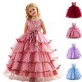 thumbnail image 1 of HJYCHN Toddler Dress Sleeveless Tiered Cake Gown with Embroidered Bodice and Waist Bow for Girls Dresses 4-5 Years, 1 of 9