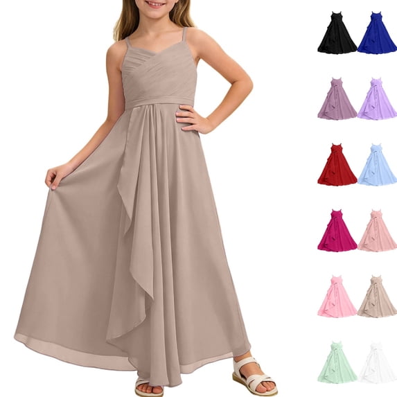 HJYCHN Toddler Dress Spaghetti Strap Chiffon Maxi Gown with Twisted Bodice and Flowing A Line Skirt for Girls Dress 11-12Years
