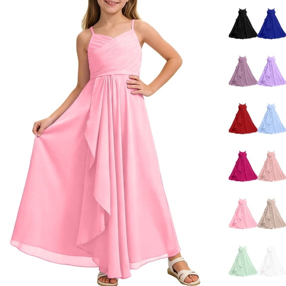 HJYCHN Toddler Dress Spaghetti Strap Chiffon Maxi Gown with Twisted Bodice and Flowing A Line Skirt for Girls Dress 5-6 Years
