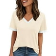 thumbnail image 1 of HJYCHN Tops for Women Summer V Neck Color Block T Shirt for Everyday Wear Pair with Jeans Comfortable and Stylish Womens T-Shirts Beige XXL, 1 of 5