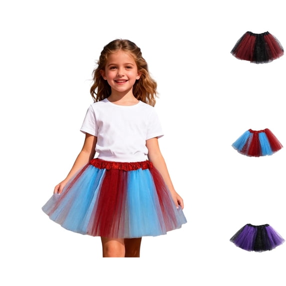 HJYCHN Tutu Skirt Girls Color Block Mesh Tutu Skirt with Elastic Waistband for Carnival Party and Daily Wear Back to School Outfits for Girls 3-8Years