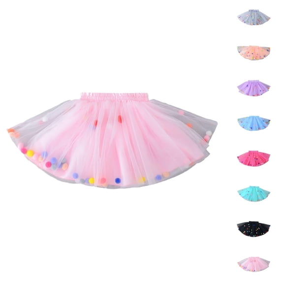 HJYCHN Tutu Skirt Girls Colorful Pom Pom Mesh Tutu Skirt for Carnival Baby Party Back to School Supplies for Girls 5-6 Years