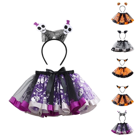 HJYCHN Tutu Skirt Girls Halloween Mesh Tutu Skirt with Bow Headband Set for Party Back to School Clothes for Girls 2-3 Years