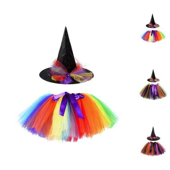 HJYCHN Tutu Skirt Girls Halloween Witch Hat Mesh Tutu Skirt Set for Carnival Party Back to School Clothes for Girls 3-5 Years