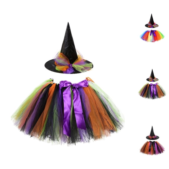 HJYCHN Tutu Skirt Girls Halloween Witch Hat Mesh Tutu Skirt Set for Carnival Party Back to School Clothes for Girls 3-5 Years