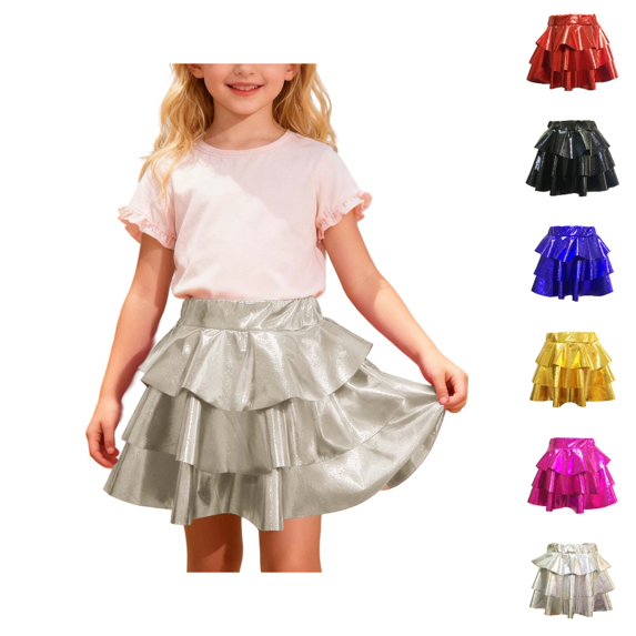 HJYCHN Tutu Skirt Girls Metallic Tiered Cake Tutu Skirt with Elastic Waistband for Carnival Stage Performance Back to School Clothes for Girls 5-6 Years