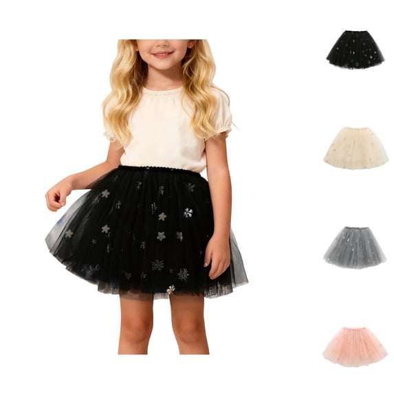 HJYCHN Tutu Skirt Girls Snowflake Star Print Mesh Tutu Skirt for Carnival Winter Party Dance Performance Back to School Supplies for Girls 2-3 Years