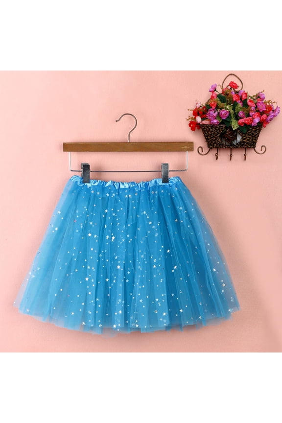 Tutu Skirt Short Mesh Tutu Skirt with Star Sequins for Women Adult Dancing Ballet and Party Glitter Skirt Sky Blue One Size
