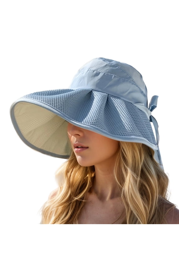 UPF 50+ Sun Hat with Wide Brim for Women Men Summer Outdoor Travel Foldable Lightweight Beach Sun Blue One Size