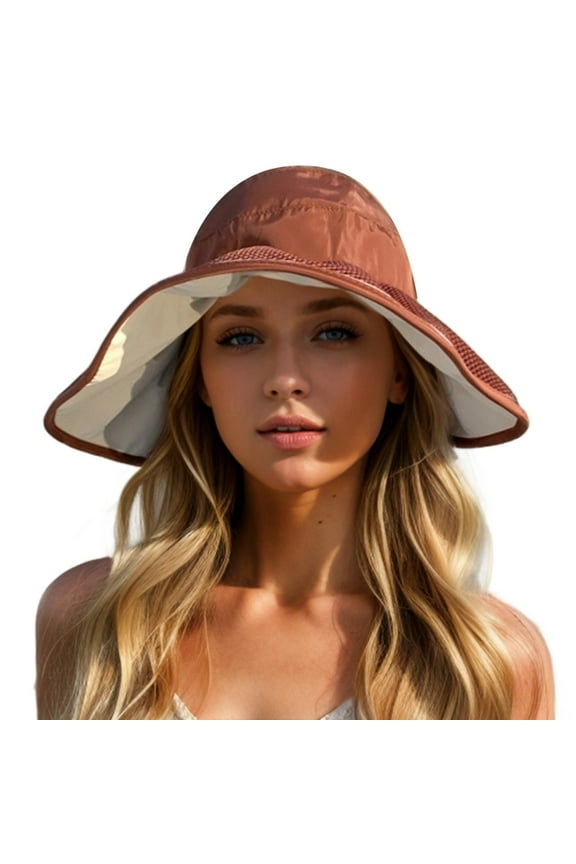 UPF 50+ Sun Hat with Wide Brim for Women Men Summer Outdoor Travel Foldable Lightweight Beach Sun Brick Red One Size