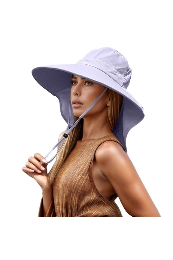 UPF 80+ Summer Wide Brim Sun Hat with Cape for Women Outdoor Gardening and Beach Purple One Size