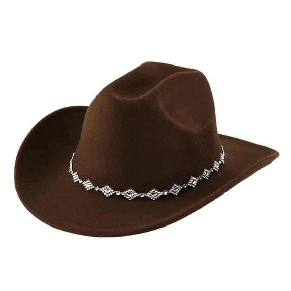HJYCHN Western Cowboy Hat Bohemian Style Fedora with Rhinestone Embellishments for Men and Women Fashion Accessory Coffee One Size