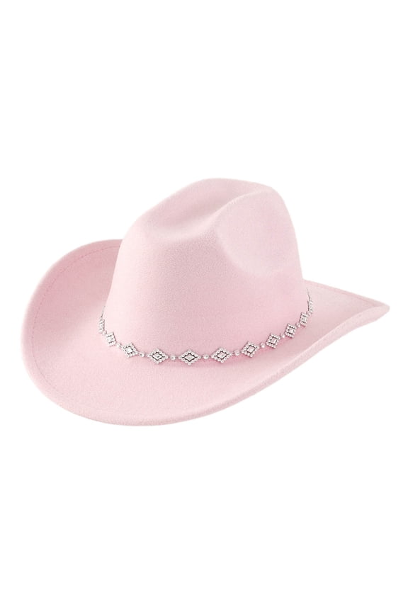 Western Cowboy Hat Bohemian Style Fedora with Rhinestone Embellishments for Men and Women Fashion Accessory Pink One Size