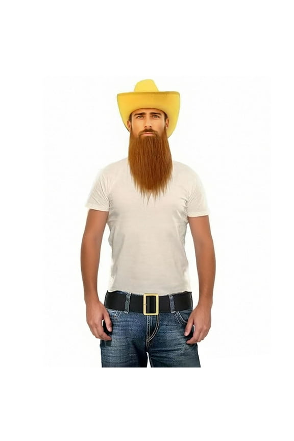 Western Cowboy Hat Stage Performance Accessory with Realistic Brown Mustache Set for Themed Events Yellow One Size