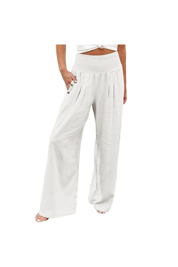 Wide Leg Casual Pants Women Fashion Elastic Waist Pant with Pocket Loose Harem Pants Printed Crop Pants for Casual Style Womens Pants White XXL