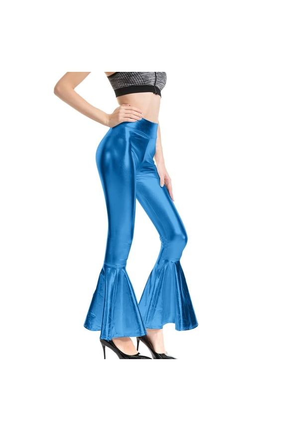 Wide Leg Sweatpants Women Stage Glossy Fit High Waist Flared Pants Night Club Wide Leg Festival Performance Pants Pants for Women Blue XL